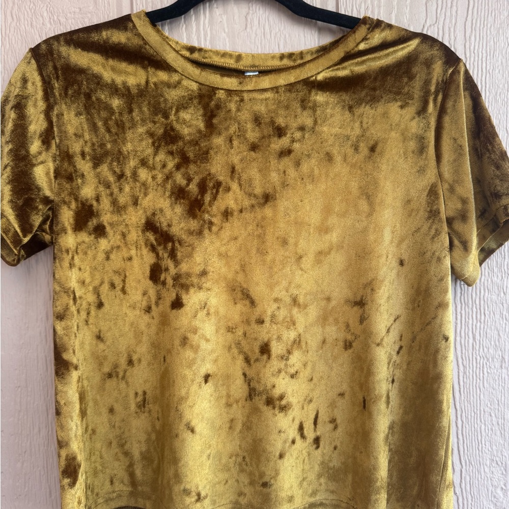 EUC Love Charm Brown Gold Velour Velvet Cropped Shirt Size M Medium